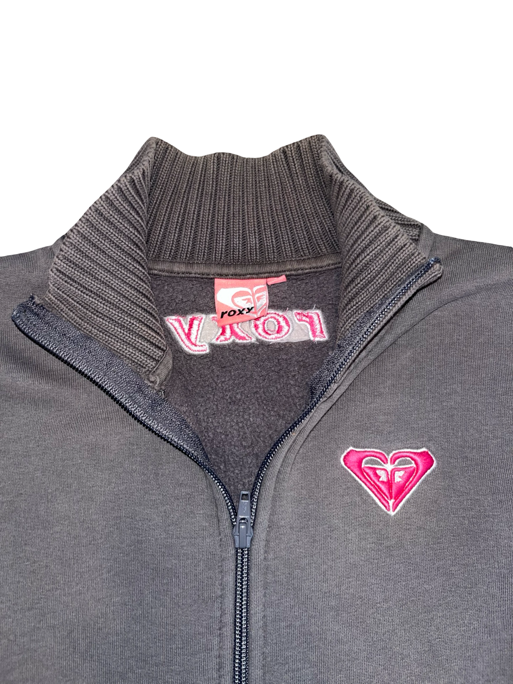 Roxy Grey Zip Up Sweatshirt Jacket Pink Logo Y2K | ukS