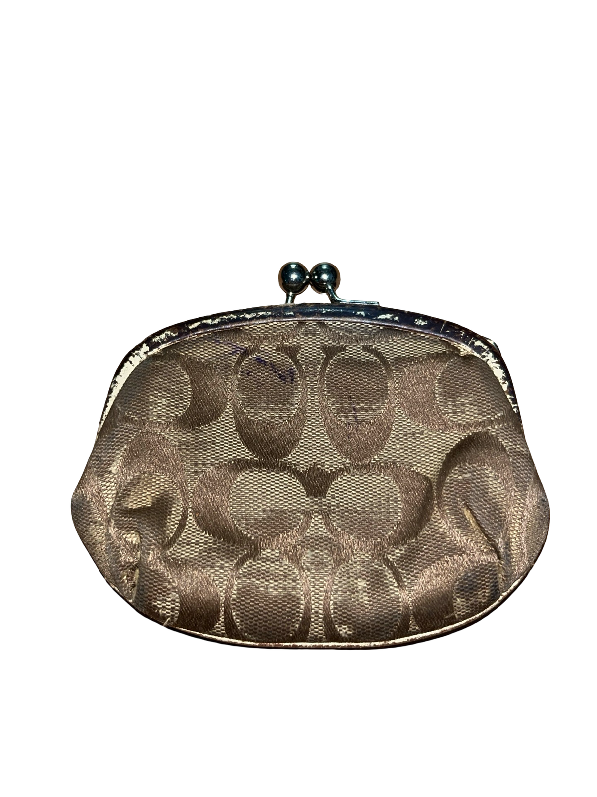 Vintage Coach Signature C Kiss Lock Coin Purse Brown Beige
