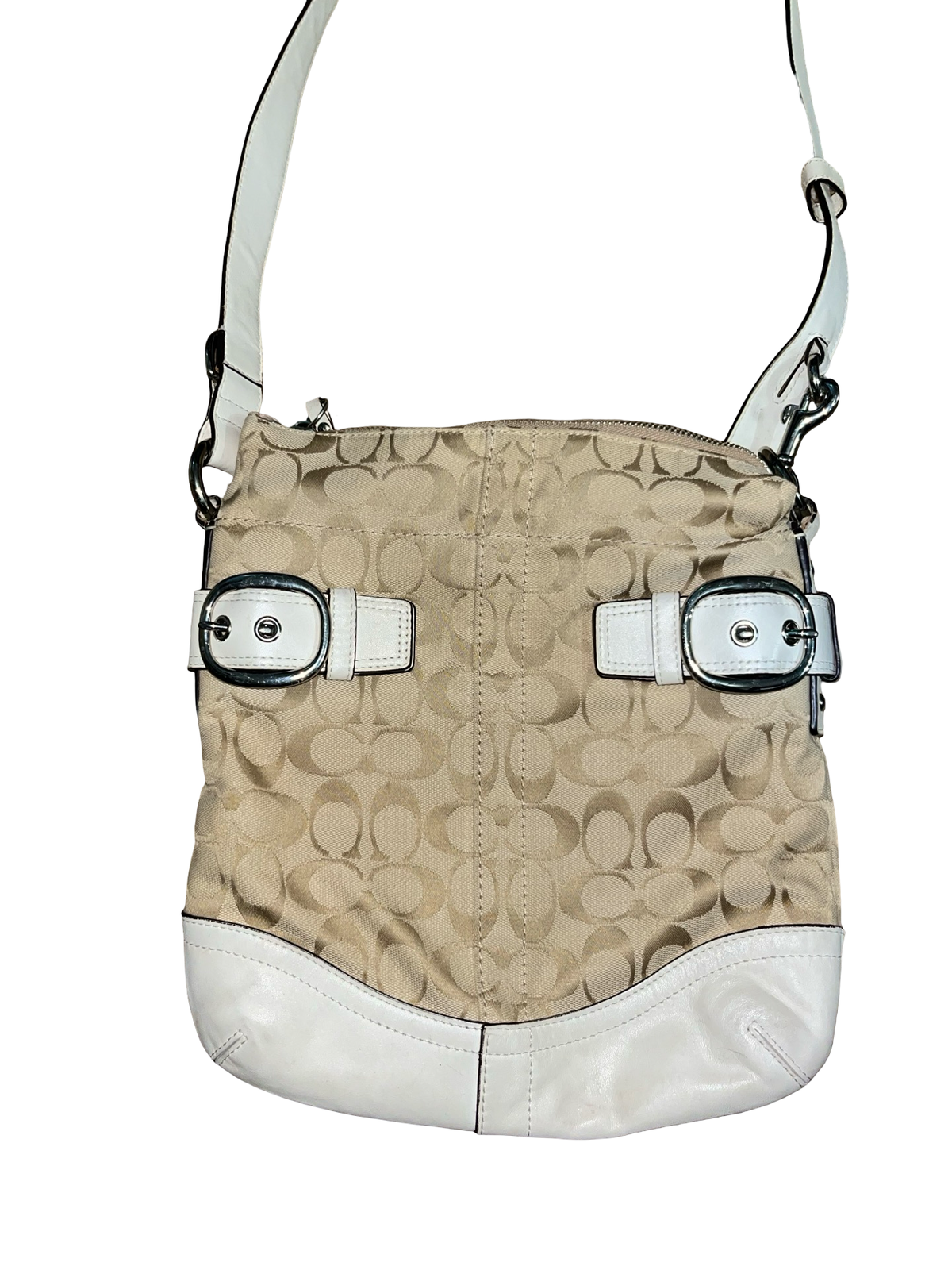 Coach Signature C Beige & White Buckle Shoulder Bag Y2K