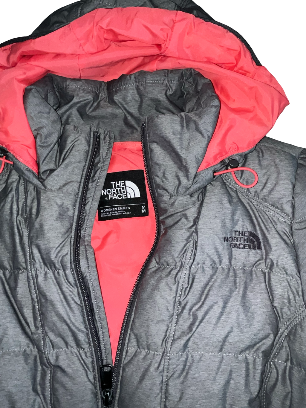 The North Face Women’s Grey Puffer Jacket Pink Hood Size M