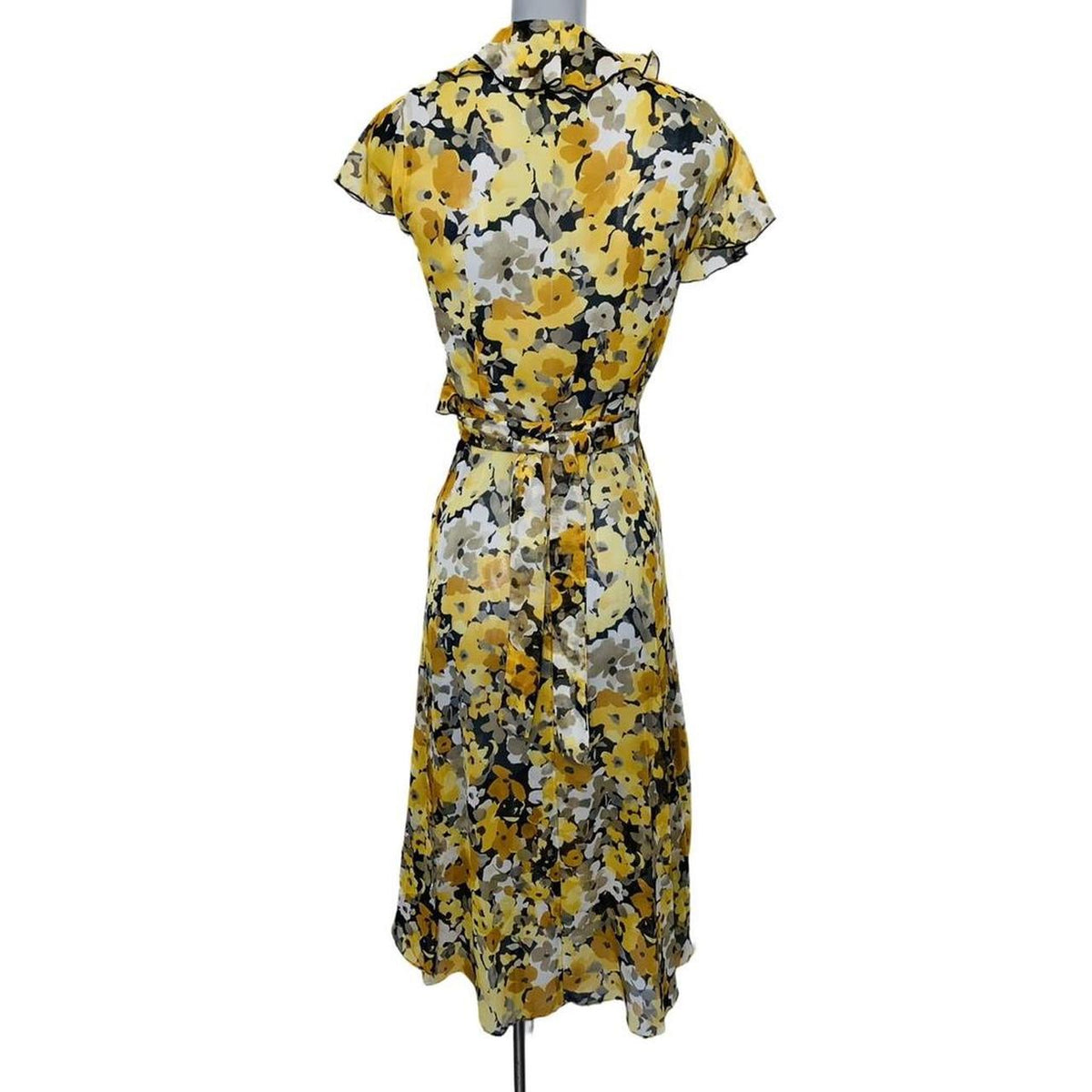 Yellow/ black floral print midi wrap dress by planet uk12