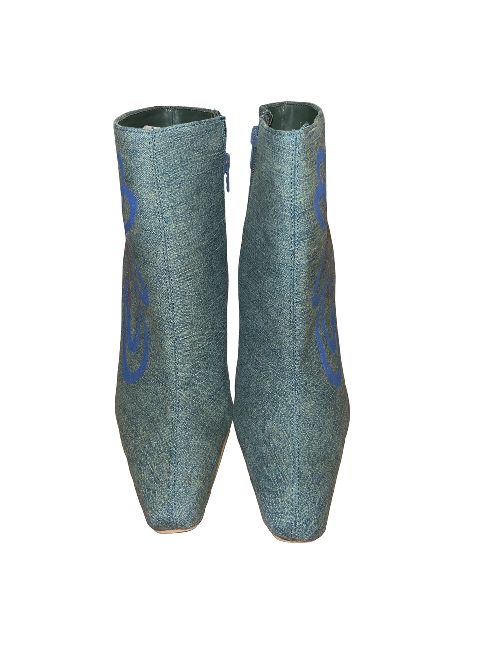 Y2K Denim Floral Ankle Boots Gold Stiletto Heels