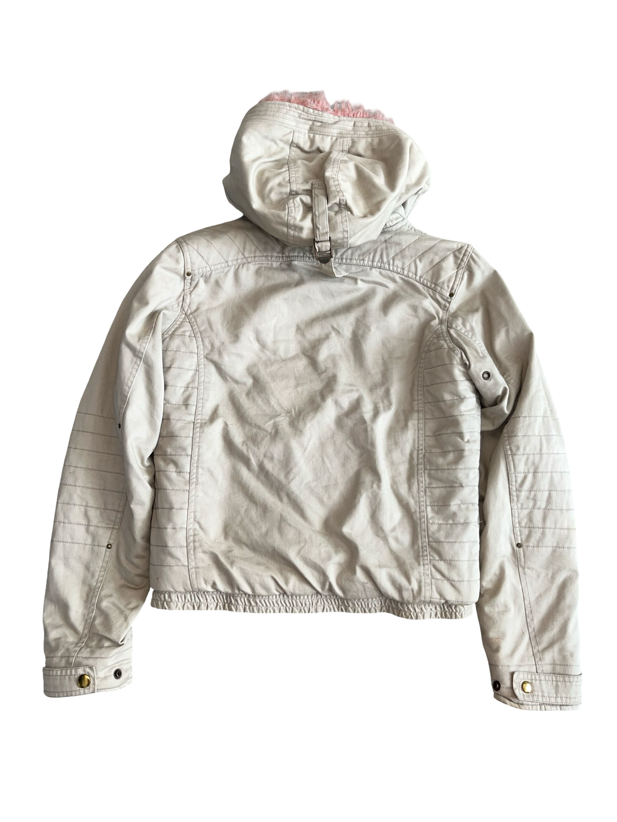 Schott NYC Y2K Cream Pink Faux Fur Hooded Jacket 10/12