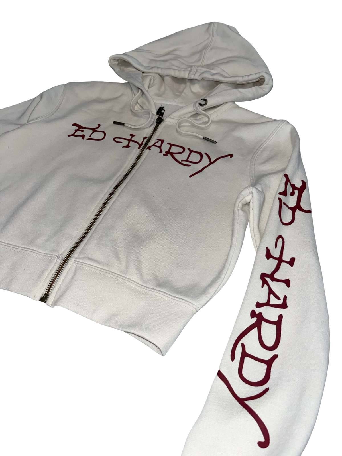 Ed Hardy White Zip Up Hoodie Tiger Rose Graphic Y2K Tattoo Size S