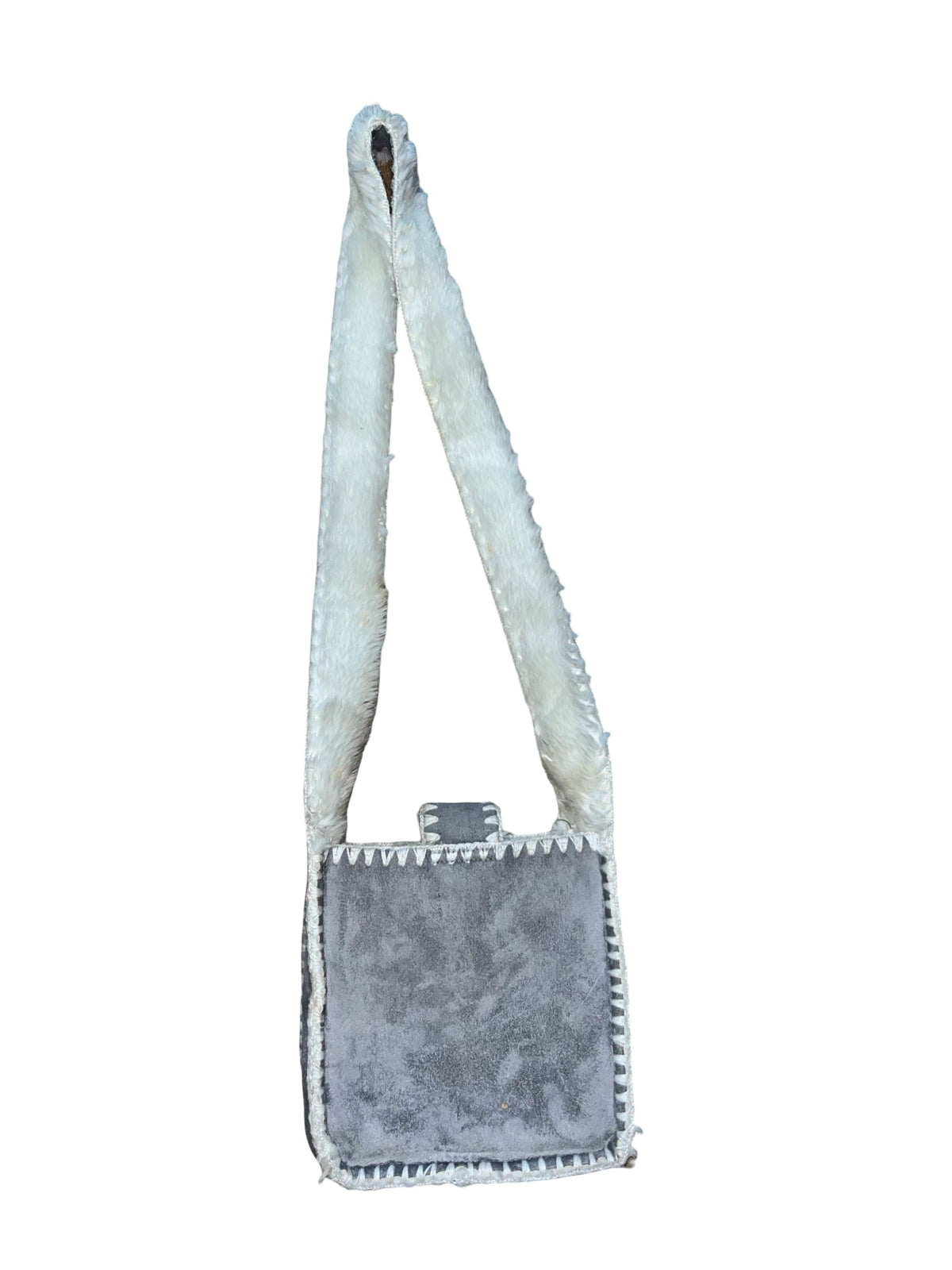 Y2K Monsoon Grey Embroidered Faux Fur Crossbody Bag