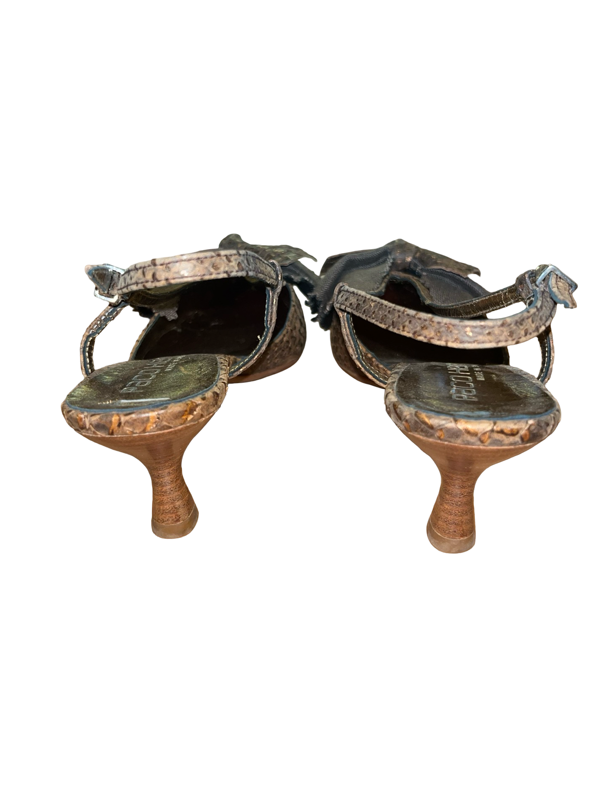 Y2K Paco Herrero Snakeskin Bow Slingback Kitten Heels uk4