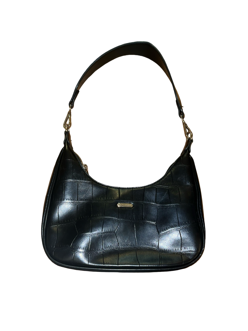 David Jones Paris Black Croc Embossed Y2K Shoulder Bag