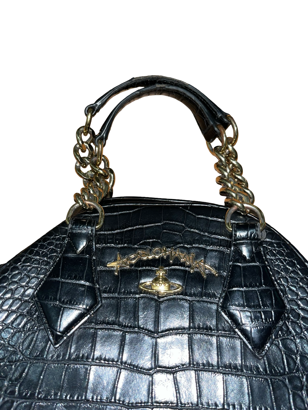Vivienne Westwood Anglomania Black Croc Embossed Handbag