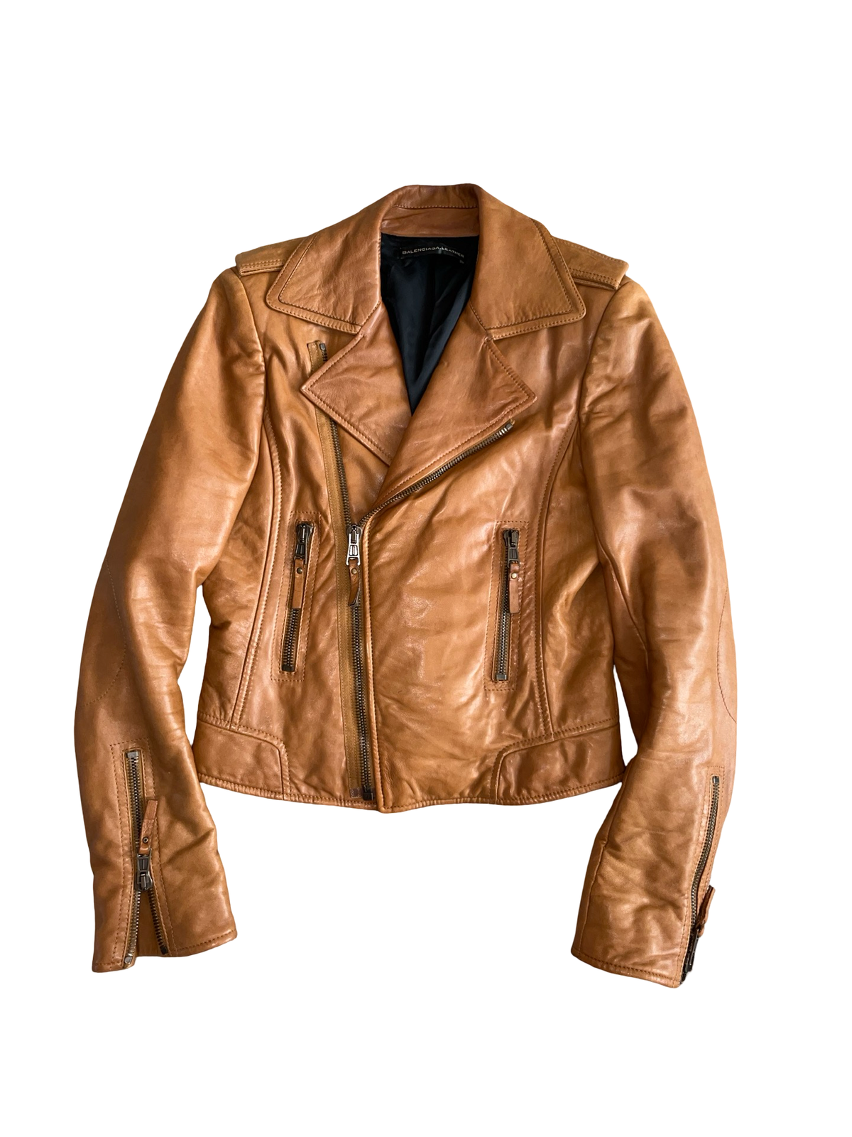 Vintage Balenciaga Leather Tan Brown Biker Jacket M