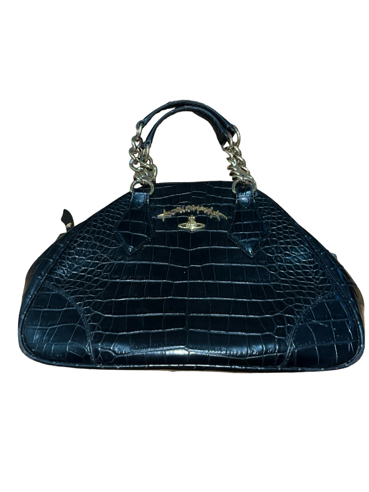 Vivienne Westwood Anglomania Black Croc Embossed Handbag