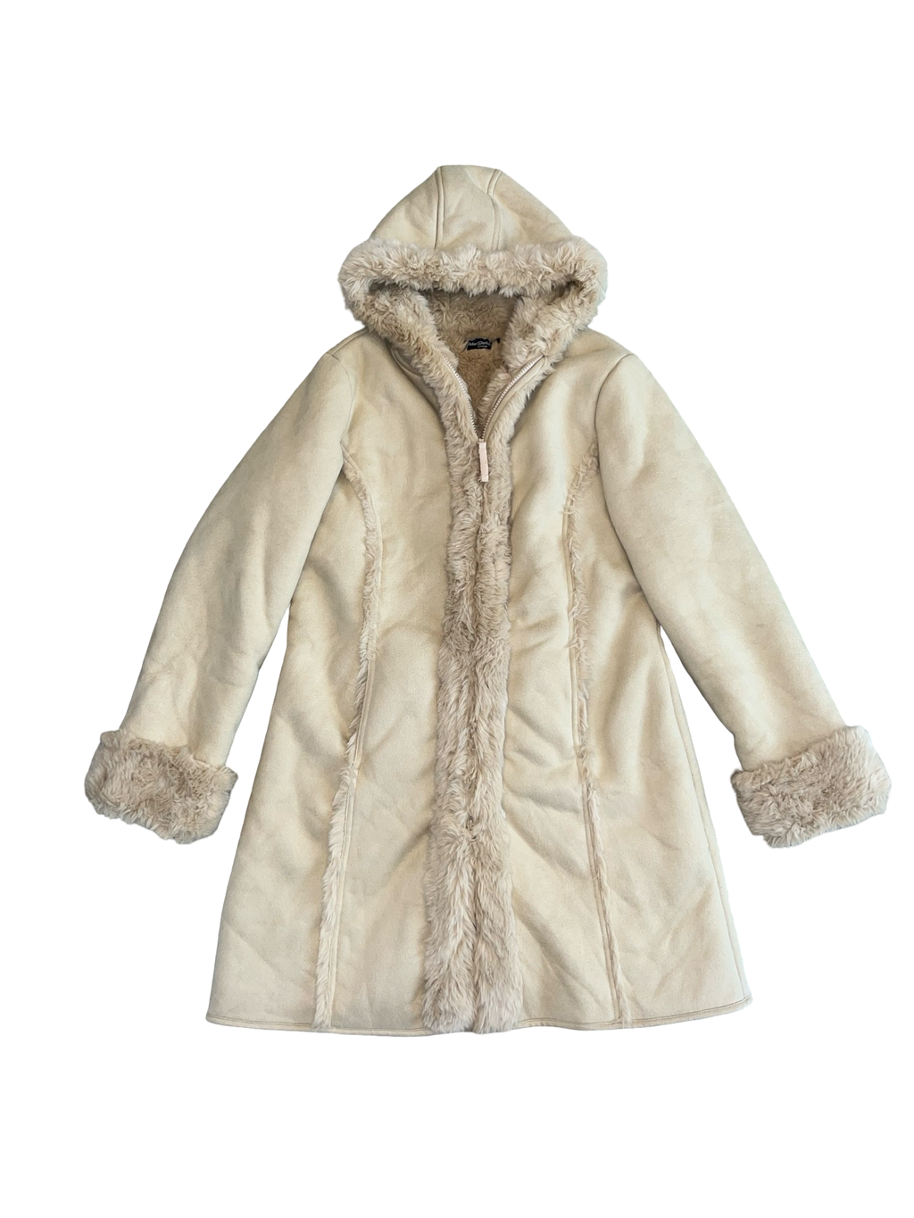 Vintage Peter Storm Cream Faux Suede Sherpa Hooded Long Coat | uk16