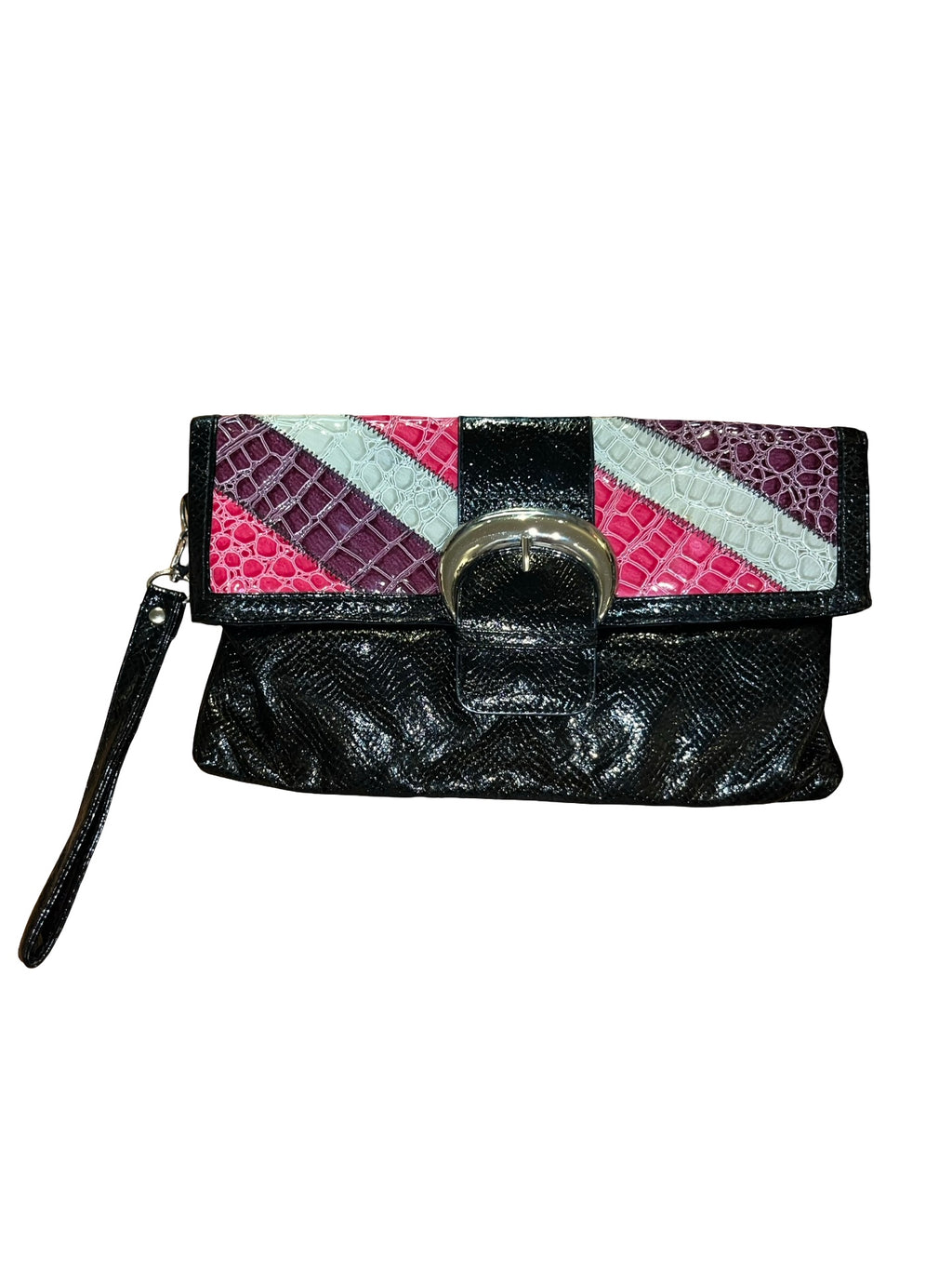 Y2K Black Faux Snakeskin Patchwork Wristlet Clutch Bag