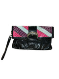 Y2K Black Faux Snakeskin Patchwork Wristlet Clutch Bag