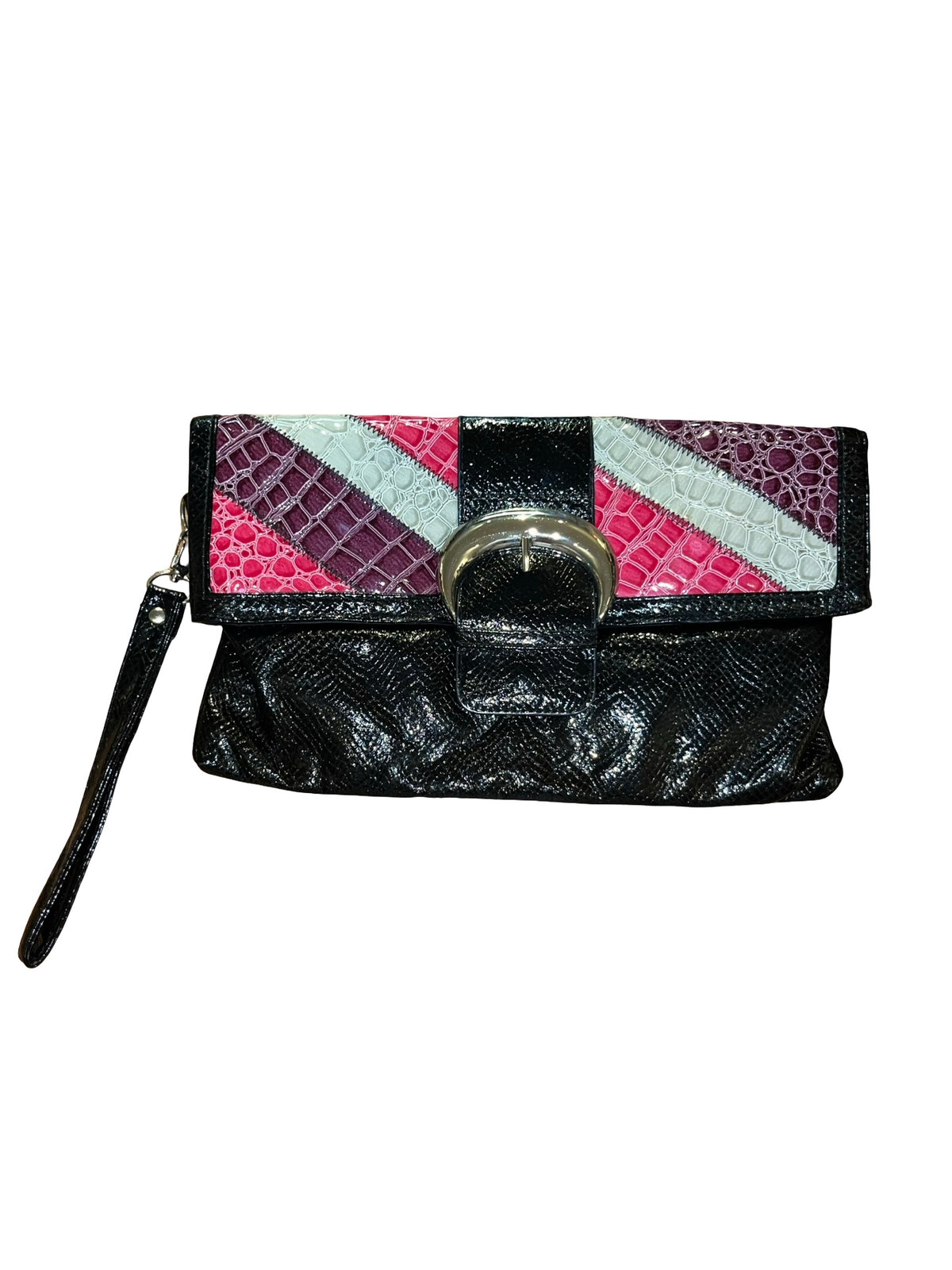 Y2K Black Faux Snakeskin Patchwork Wristlet Clutch Bag