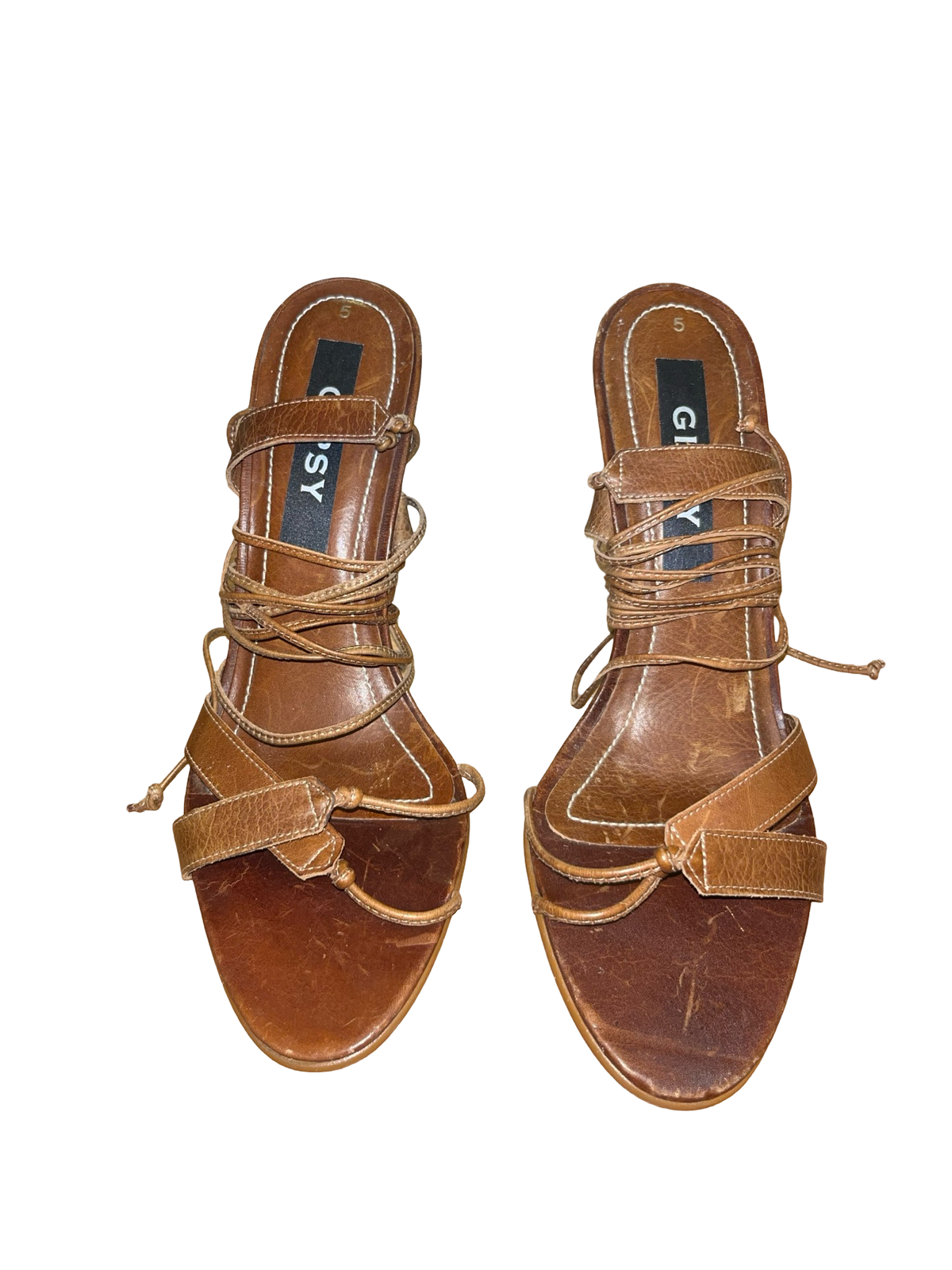 Gipsy Brown Strappy Y2K Heels UK 5 – Lace-Up Stiletto Sandals