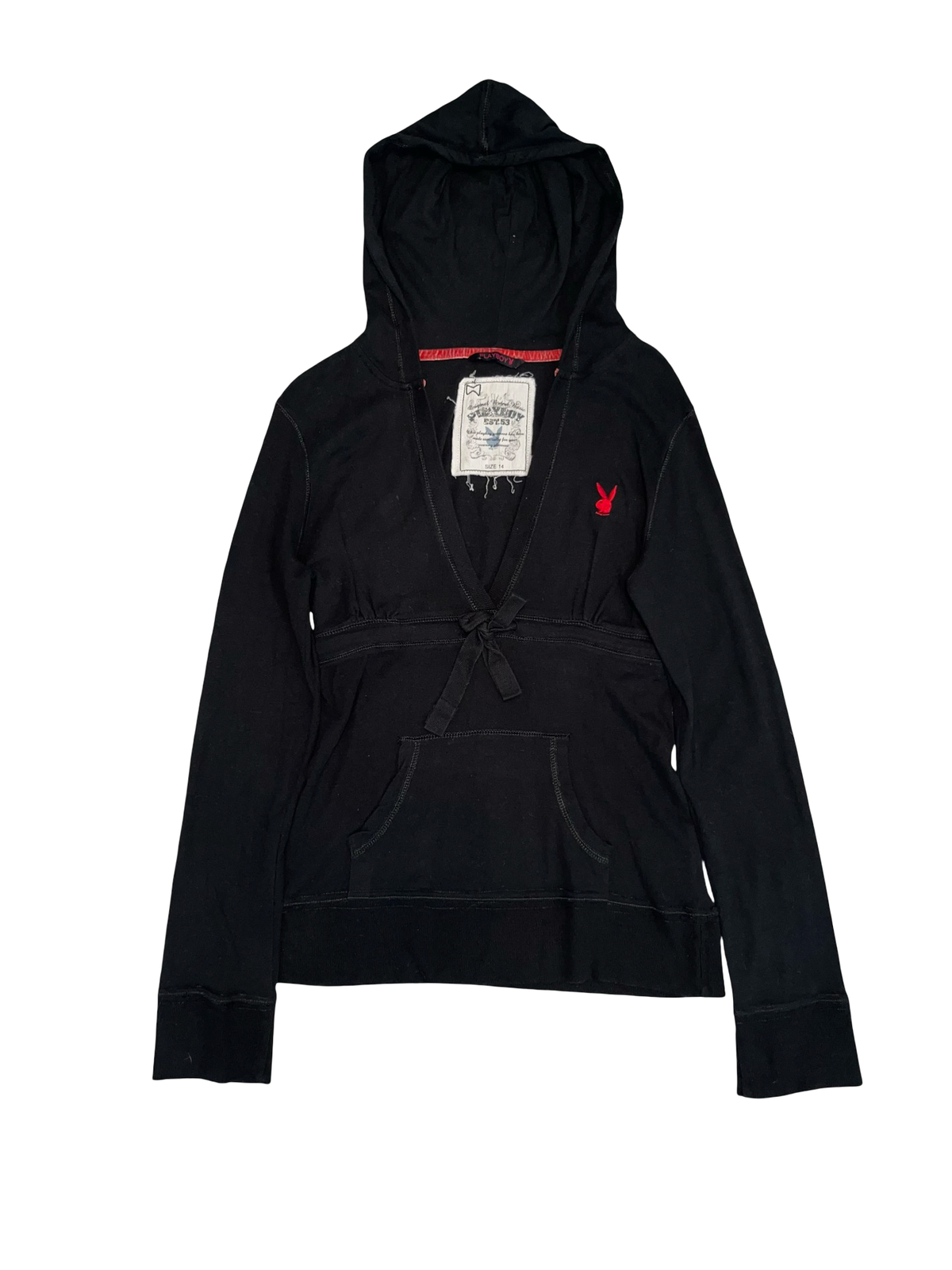Vintage Playboy Black Hoodie Bunny Logo Y2K | Size 14