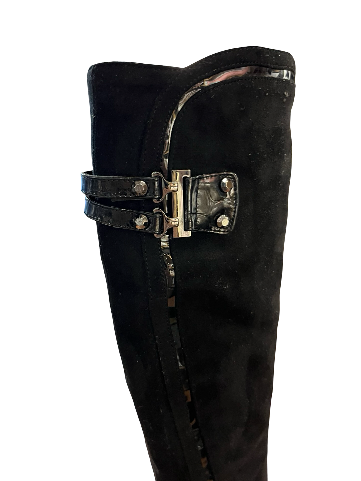 Y2K Black Knee High Heeled Boots Leopard Print uk5.5