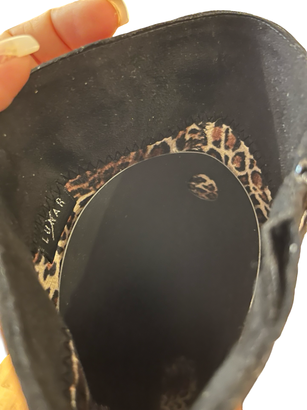 Y2K Black Knee High Heeled Boots Leopard Print uk5.5