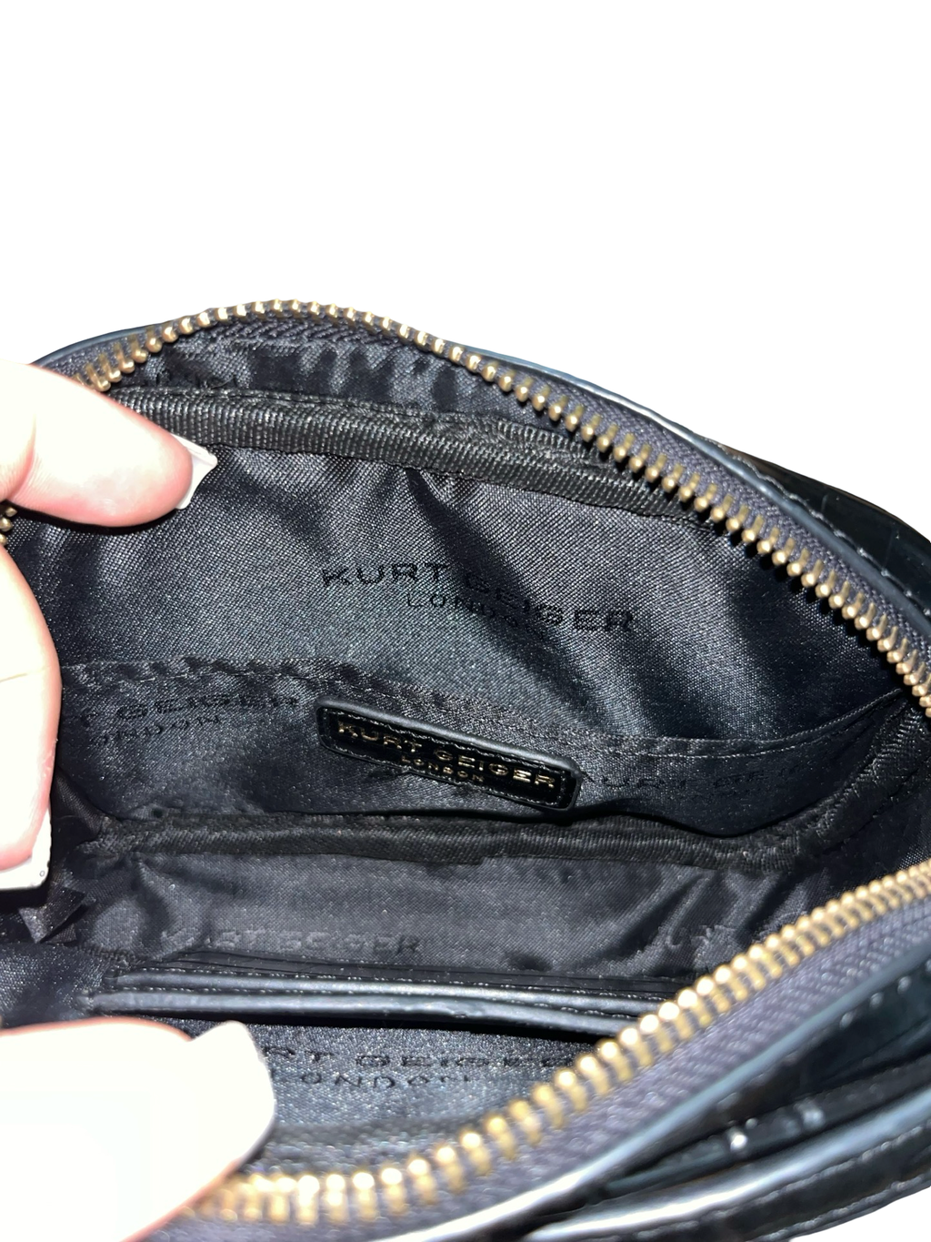 Kurt Geiger London Black Croc Effect Crossbody Camera Bag